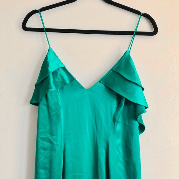 NWT Zac Posen Green emerald satin ruffle long dress - Picture 7 of 7